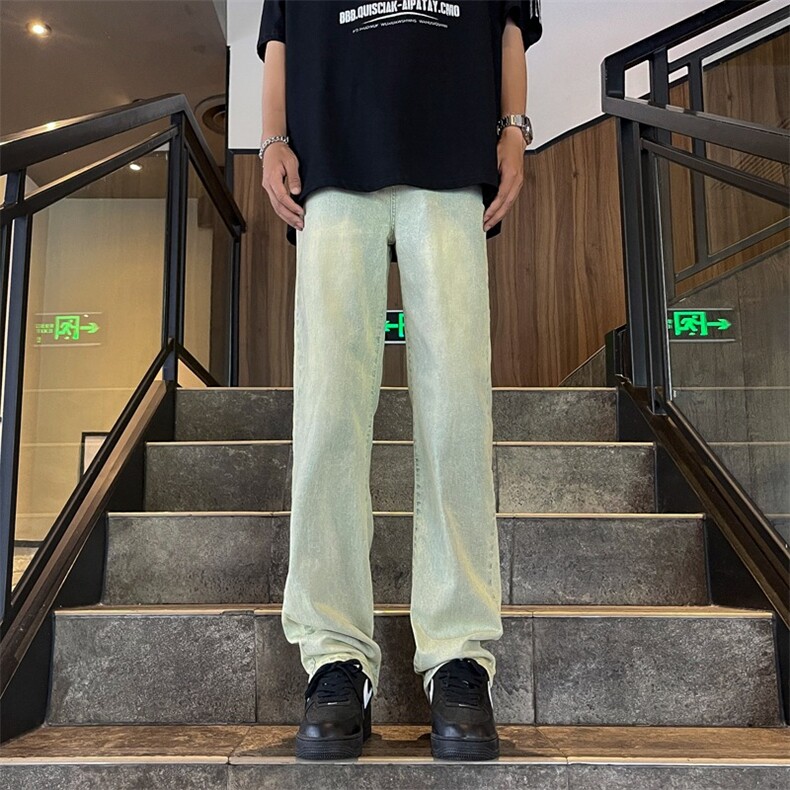 美式高街牛仔裤男vibe风泛黄泥染宽松直筒牛仔潮显瘦休闲学生裤,男装牛仔裤,星座1013