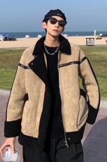1港风羊羔毛棉衣男休闲宽松棉服男潮外套夹克男YG7538P145控188，男装夹克，星座226-2