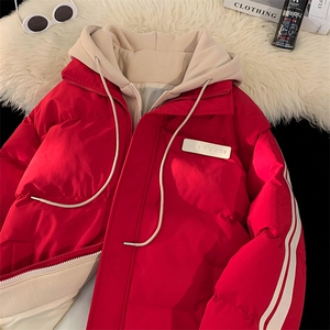 现货 抖音得物供视频 三防加厚羽绒假两件连帽棉衣外套棉服MY8082图片