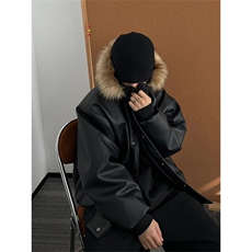 可拆卸毛领皮衣棉服男款冬季高级感痞帅美式机车外套LF988P125，男装皮衣，电商D256-2(原A064-2)