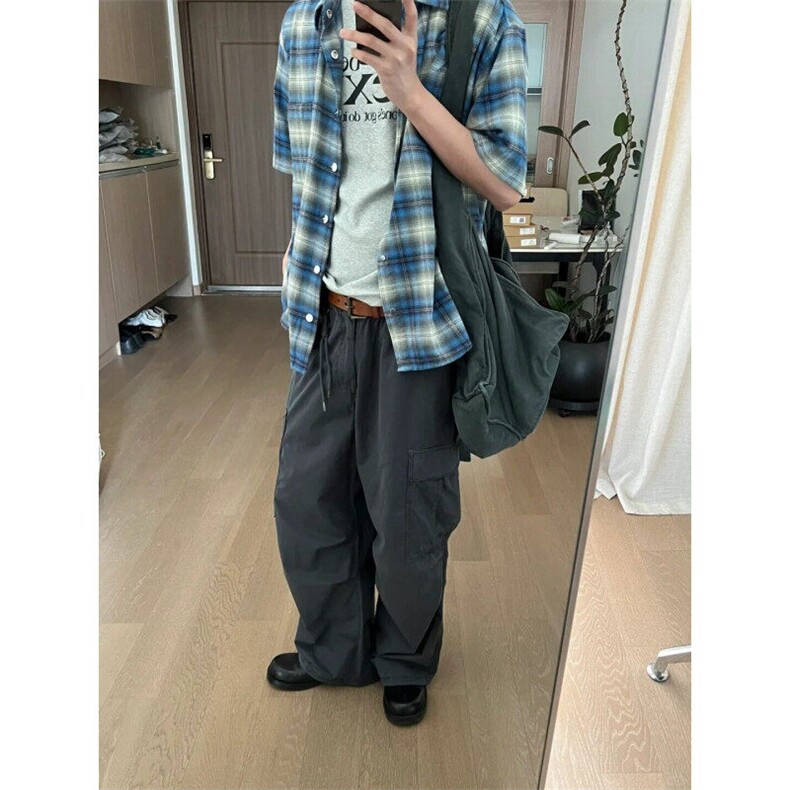 CS02LL-特P35cleanfit蓝色格子衬衫男设计感短袖衬衣,男装T恤,星座1007（原301D）