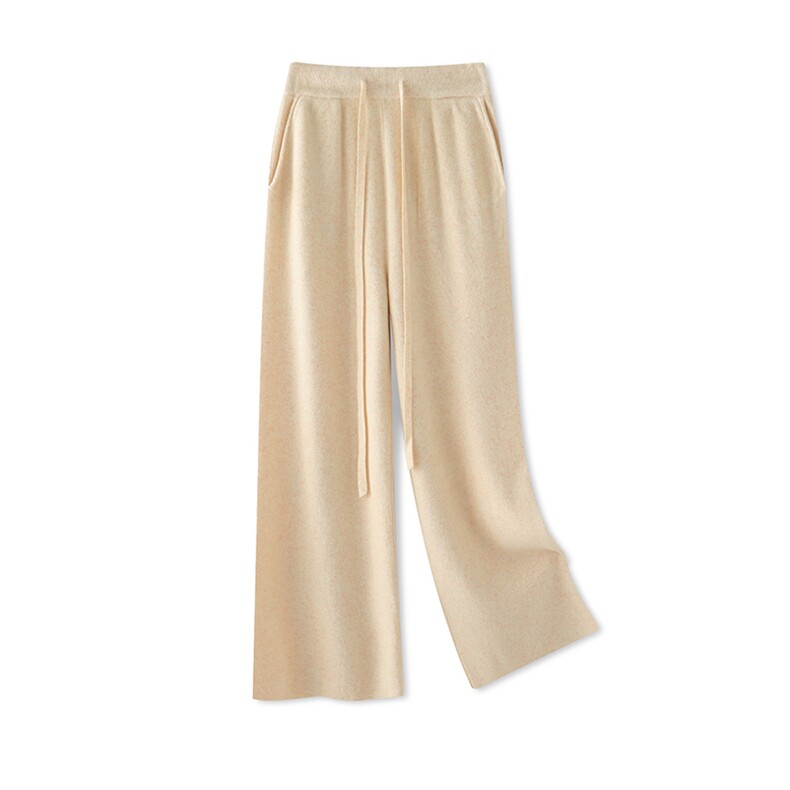 新款软糯纯色针织宽松舒适带兜休闲羊绒裤女,女装休闲裤,万谦羊绒