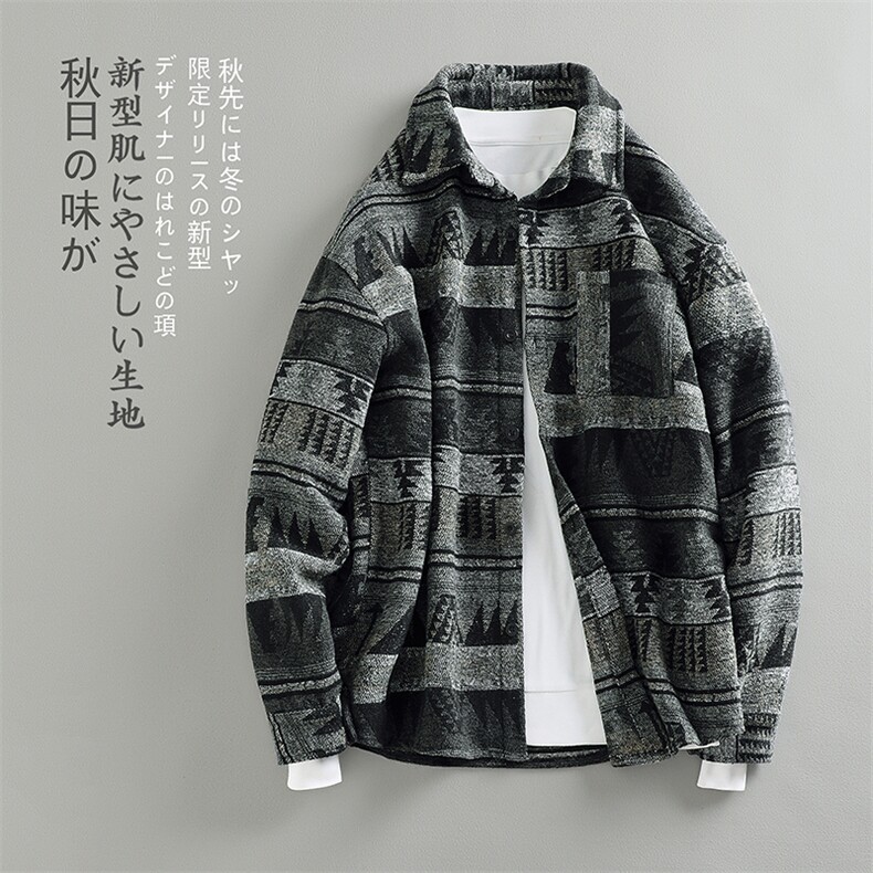 特P58无差价秋新毛呢复古民族风宽松男休闲大码呢料夹克外套J565图片
