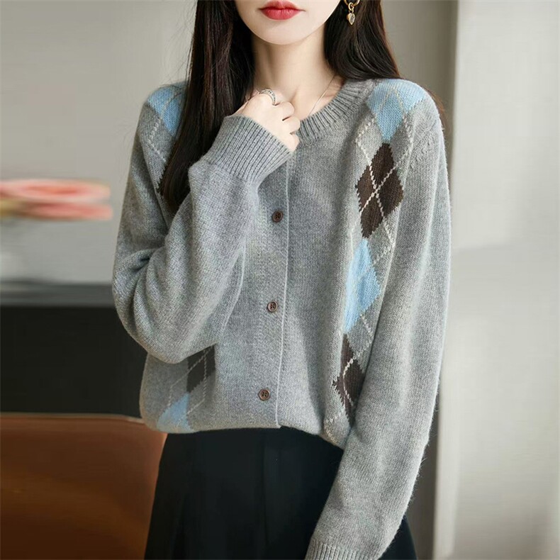 针织开衫女秋冬坑条加厚外套小个子羊毛衫，女装针织衫/毛衣，暖姿羊绒