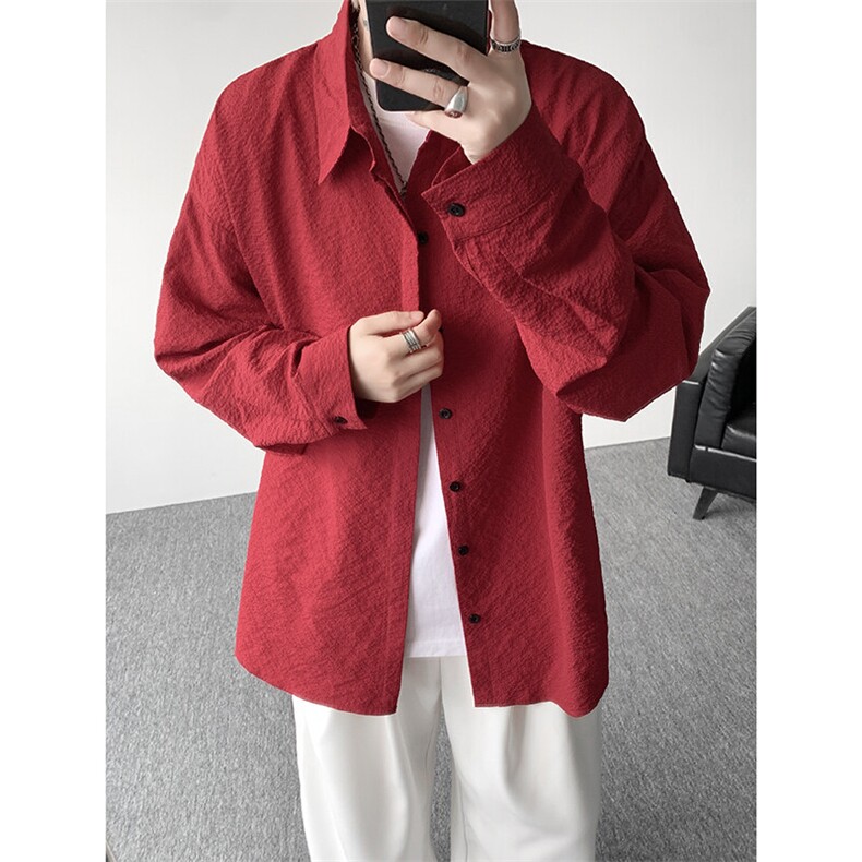 8XL-M泡泡纱盐缩肌理长袖衬衫男夏季冰丝外套防晒衬衣CS29007P40图片