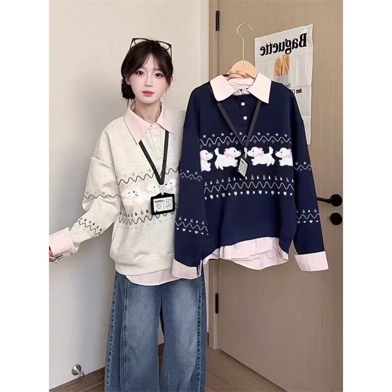5707-P56现货#原版做工毛绒刺绣+翻领休闲卫衣薄款/加绒图片