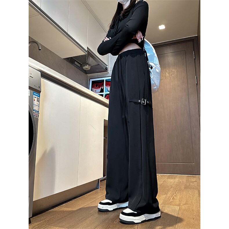 X5461-TP35 控价58 男女潮流黑色长裤设计感扣带休闲直筒裤男裤图片