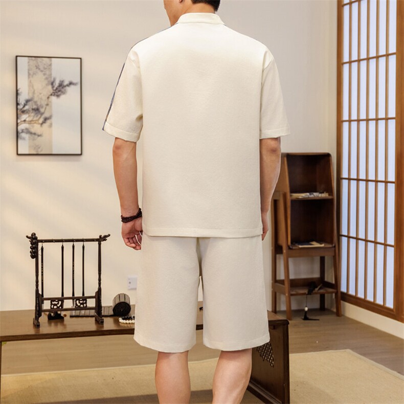 潮风套装男新中式短袖衬衫时尚休闲短裤两件套JZ306-P58,男装休闲套装,星座310B-3