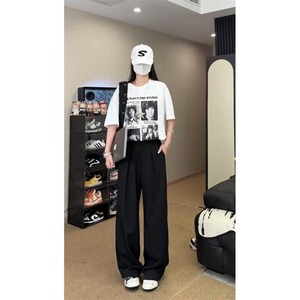 老钱风TR分褶A字阔腿垂感宽松西裤通勤直筒裤504-K253-特P35控68图片