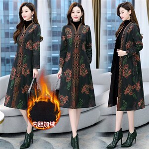 2021秋冬新款绢纺香云纱旗袍外套加厚保暖秋冬开衫印花外搭女长袖图片