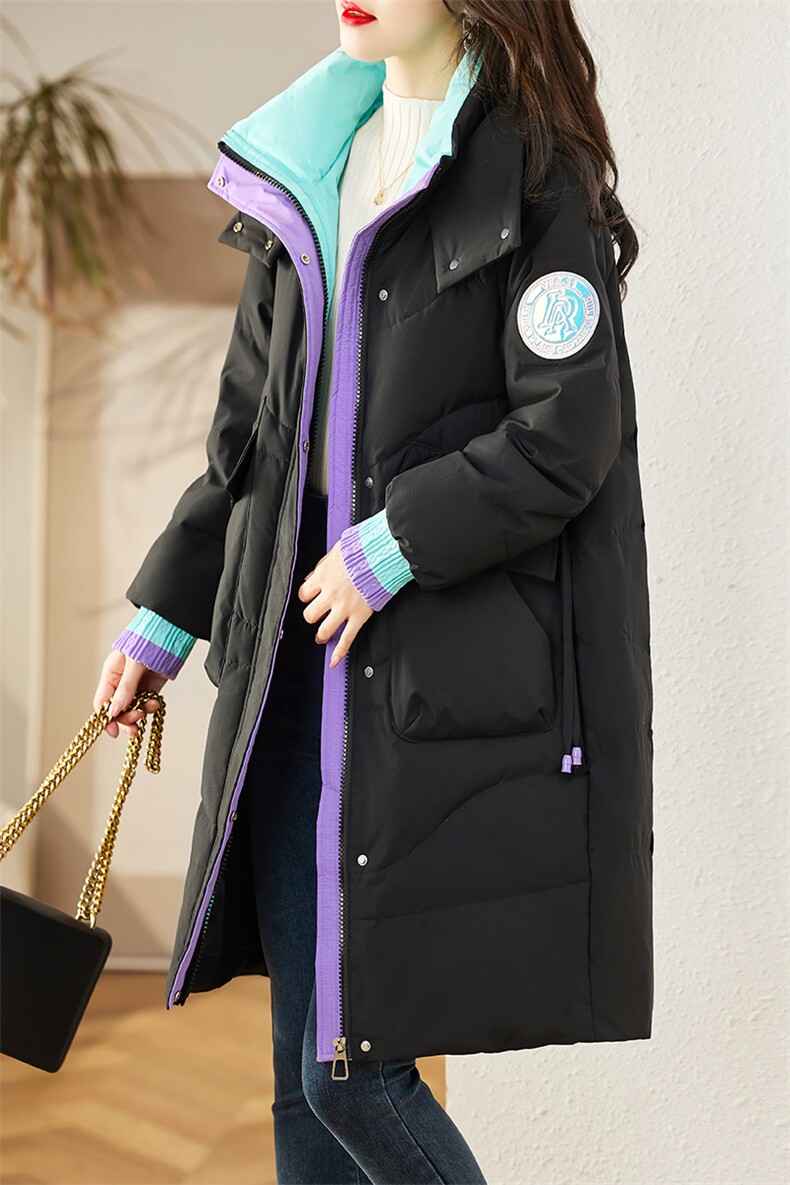 现货90白鸭绒羽绒服女连帽新款长款面包服时尚宽松休闲保,女装羽绒服,贵人树