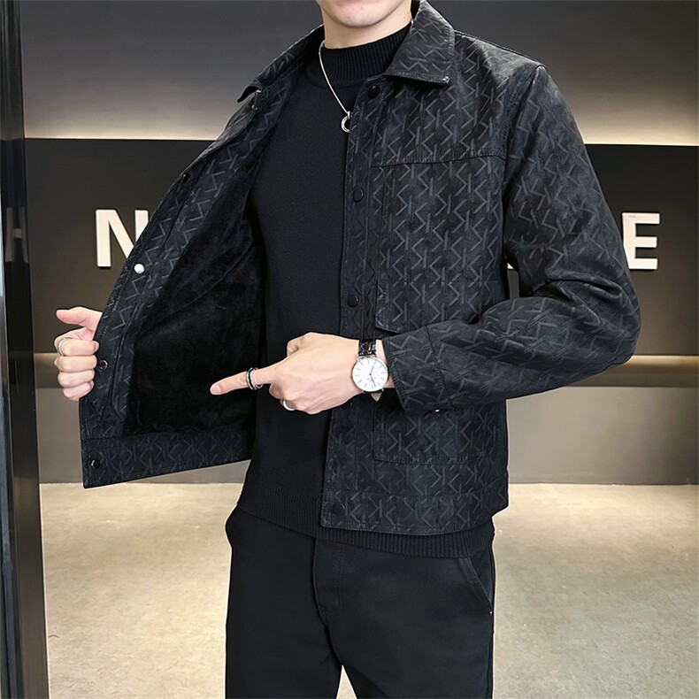 男士皮衣加绒加厚秋冬季2025新款痞帅潮牌皮夹克A313-K9935-P155,男装夹克,电商A313