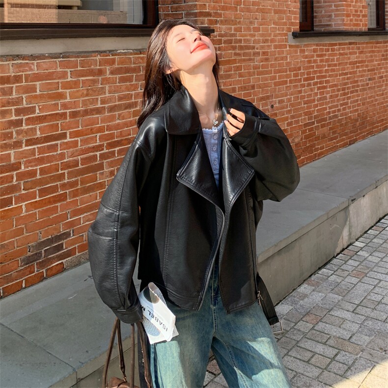 黑色酷飒机车服皮衣夹克外套女2025秋季新款爆款复古时尚显瘦上衣图片