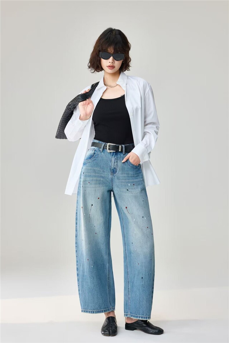 2025年秋季涂鸦弯刀裤时尚百搭休闲，女装牛仔裤，湘姗