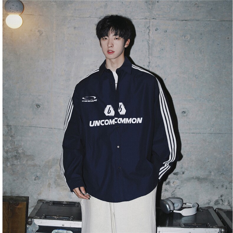 2026秋装美式三条杠运动衬衫外套中性长袖衬衣男女H986P58，男装衬衫，电商A341