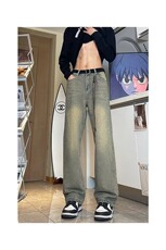 牛仔裤男美式潮牌高街hiphop宽松夏季水洗直筒微喇裤子71666-p45，男装牛仔裤，星座1008