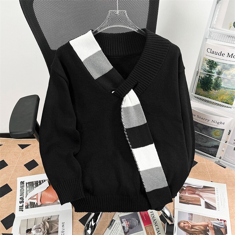毛衣男2025新款韩版新款v领小众拼色设计慵懒风宽松休闲百搭上衣，男装针织衫/毛衣，星座601-2