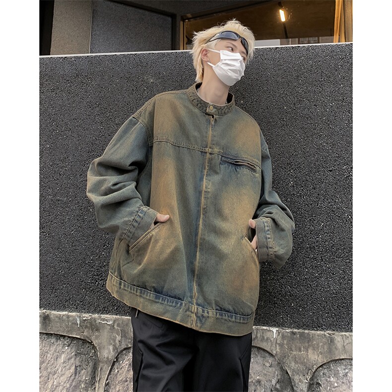 复古水洗做旧牛仔外套秋季潮牌痞帅宽松夹克上衣男W7883-P65,男装夹克,星座512-4