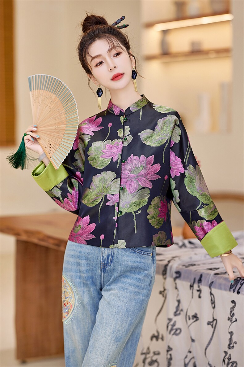 提花西装外套女短款2025春季新款立领新中式风流行上衣,女装短外套,水衣源