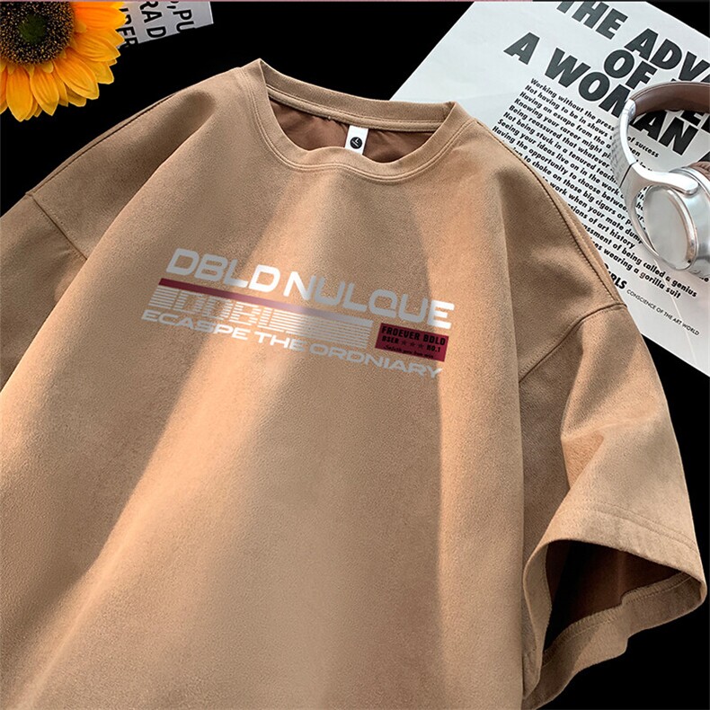 可设48小时发货支持抖音得物来样二开240克重磅美式麂皮绒短袖t恤，男装T恤，电商A486