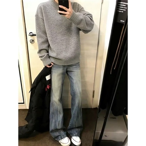 美式水洗阔腿牛仔裤男痞帅潮牌宽松子高街直筒拖地长裤LA5555-P45图片