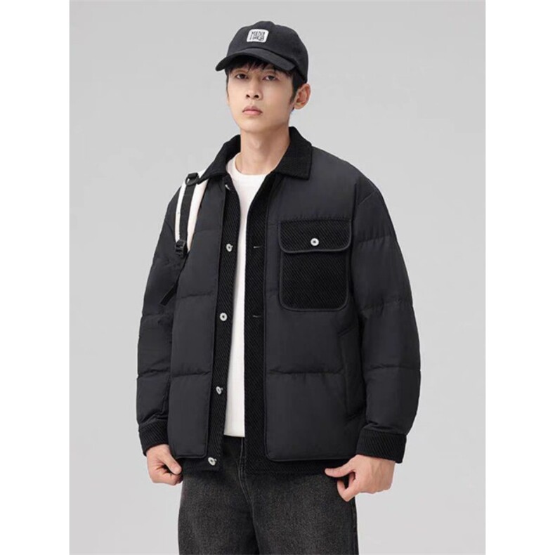(网图)90白鸭绒71-98克翻领拼接羽绒服保暖313B-99818-P220,男装羽绒服,星座313B