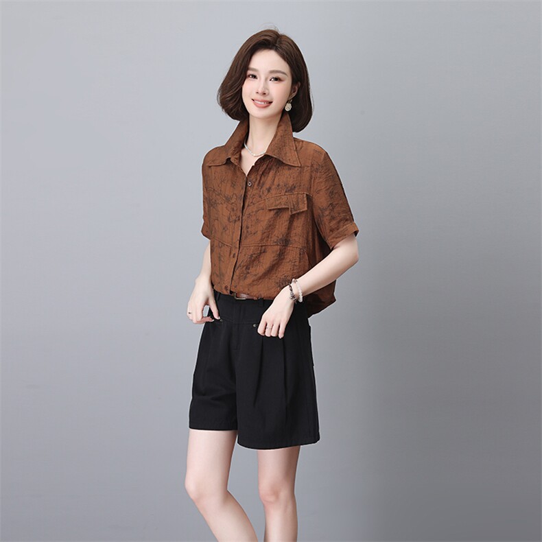 时尚休闲女夏季2026新款洋气显瘦减龄短袖衬衫哈伦裤潮,女装衬衫,板酷