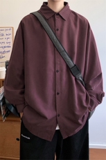 秋季桃皮绒衬衫Q2480-TP2539港风休闲复古纯色长袖衬衣男，男装衬衫，电商A102