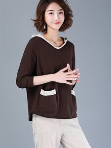 卫衣/绒衫2021年秋季连帽长袖时尚套头休闲纯色百搭,女装卫衣/绒衫,深水步