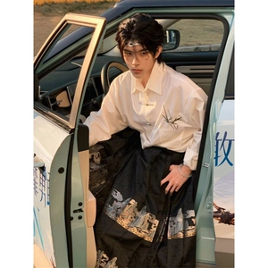 新中式男装中国风秋冬打底白衬衫长袖高级感刺绣改良汉服内搭唐装图片