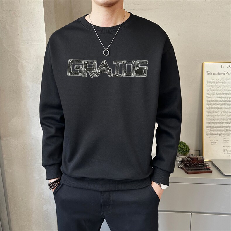 男款秋季新款圆领卫衣时尚潮流长袖套头卫T春秋打底上衣W7037-P48,男装T恤,电商A237