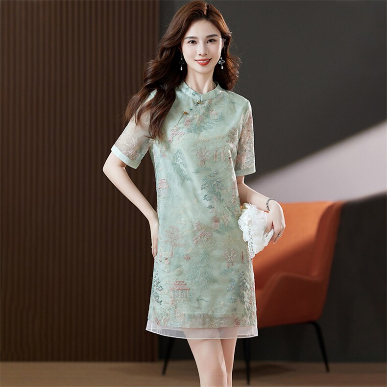 官方旗舰店新中式连衣裙2024新款女装夏季时尚休闲直筒裙子，女装连衣裙，浙宝2-166