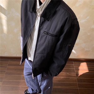 JK745-尺码M-3XL-P80-复古水洗珠地棉夹克外套做旧boxy翻领上衣图片