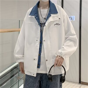 青春流行长袖夹克帅气潮方领假两件外套QJ05P55图片