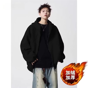 美式解构连帽外套秋冬季潮设计感拼接卫衣高街加绒帽衫WY1019 P57图片