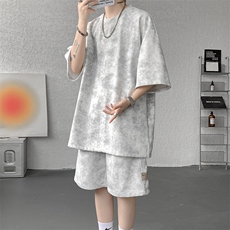 8XL-M青少年扎染短袖t恤休闲运动套装男生夏季宽松大码TZ38001P55，男装T恤，电商B312