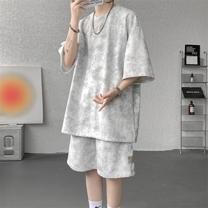 8XL-M青少年扎染短袖t恤休闲运动套装男生夏季宽松大码TZ38001P55图片