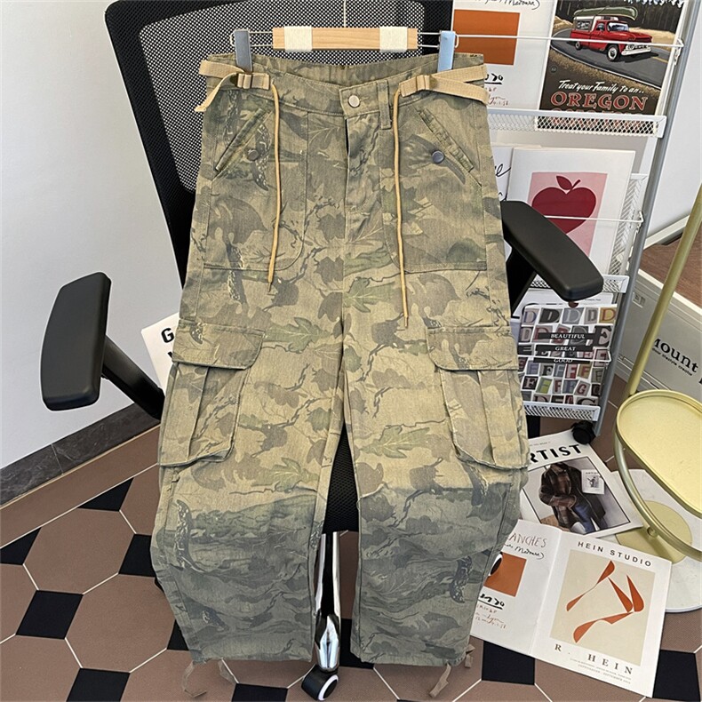 得物品质秋款男迷彩牛仔裤工装大口袋宽松直筒长裤NK7081P55,男装牛仔裤,星座1013-1