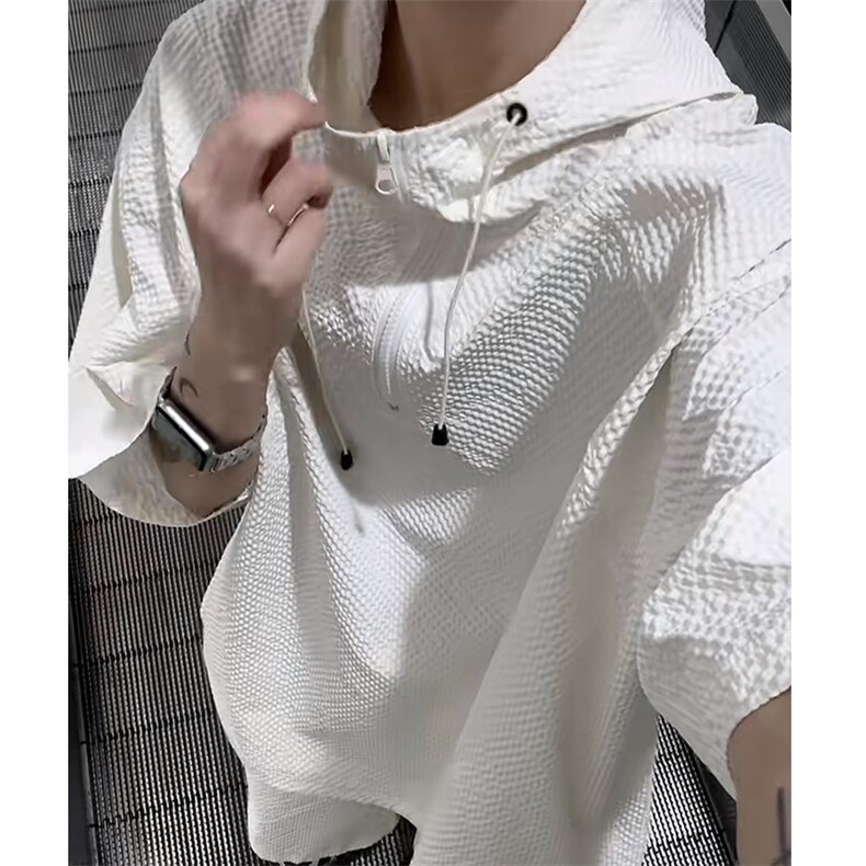 【连帽泡泡纱防晒衣】夏季潮牌短袖百搭宽松T恤套装TZ113-P68,男装防晒衣,星座1213
