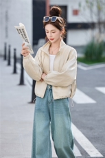 高端欧货春季新款高级感时尚抽绳立领外套宽松休闲夹克衫上衣女，女装皮衣，潮流依族