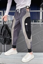 秋冬季新款灯芯绒裤子男社会小伙潮牌个性休闲裤宽松拼色哈伦裤，男装休闲裤，电商A327