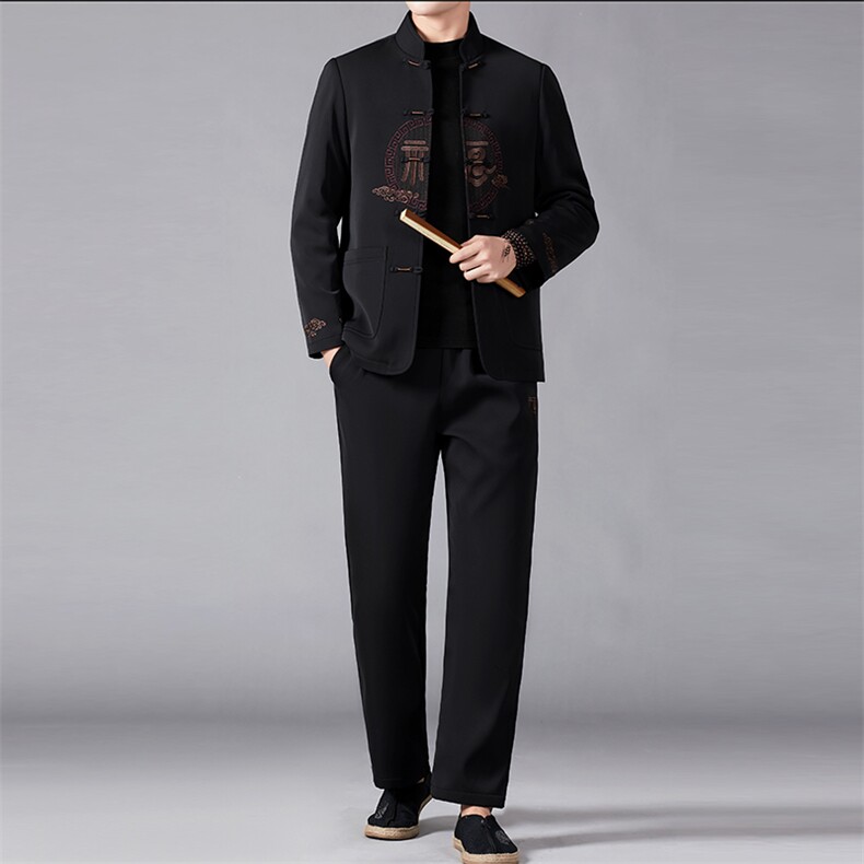 BAMJ-501T钱塘2020-2中年男士冬季厚款商务休闲唐装套装P190,男装休闲套装,钱塘207-2
