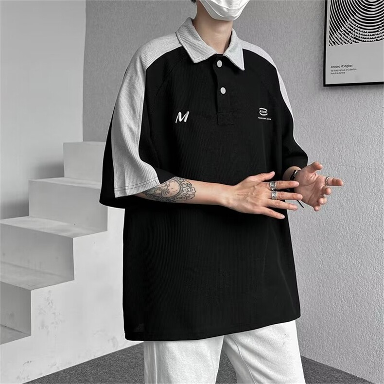 POLO衫短袖男韩版潮流拼色帅气2024夏季新款ins宽松体恤WB252-P31,男装Polo衫,星座412-3