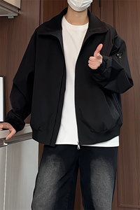 JK5018/P65秋装新款纯色个性短款设计立领飞行员夹克男潮流外套图片
