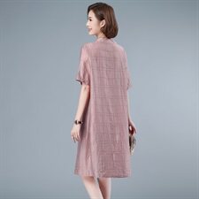 天丝连衣裙女2024夏新款时尚宽松大码中年妈妈薄款直筒中长款裙子，女装连衣裙，独衣靓