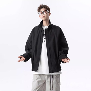 抖音得物 美式潮休闲夹克春季立领纯色复古工装加厚棉服外套AMY02图片