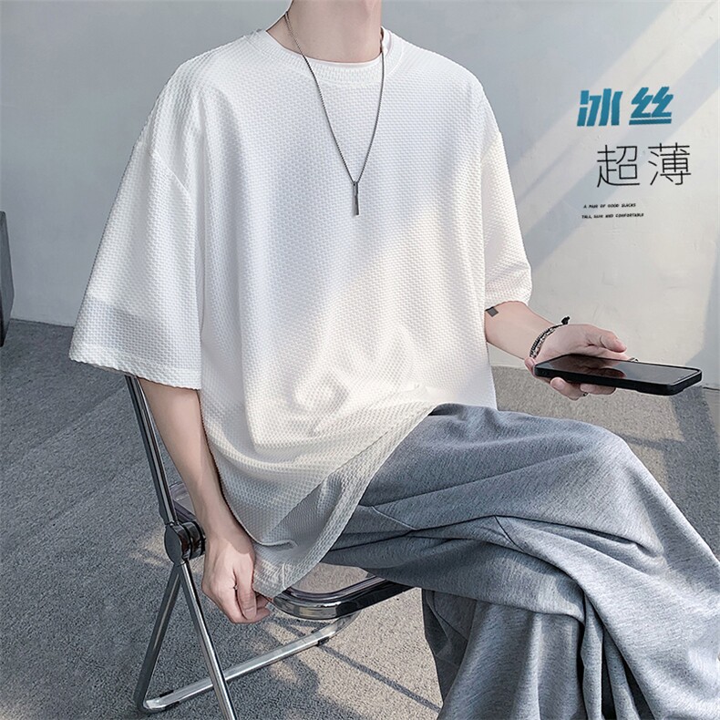 冰丝T恤X5505-TP25控价482024夏季港风外景大码纯色透气短袖男,男装T恤,电商A102-1