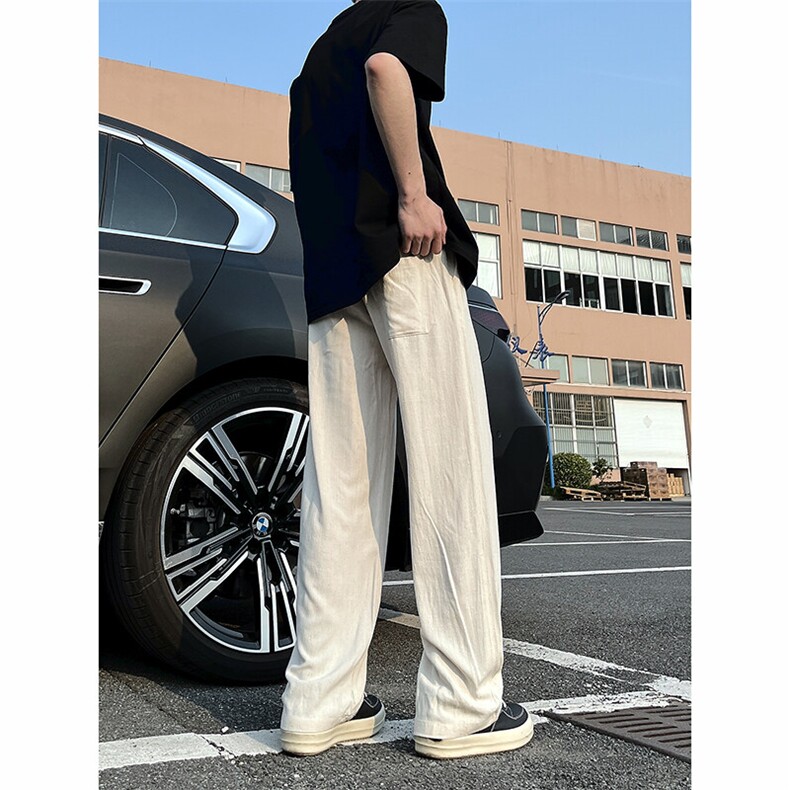 A1788059新款夏季薄款透气耐磨男直筒长裤麻休闲宽松垂感阔腿裤,男装休闲裤,电商A178