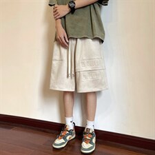 24美式重磅鹿皮绒钢印短裤夏季宽松大码五分裤KH111P48控68，男装牛仔裤，电商A341