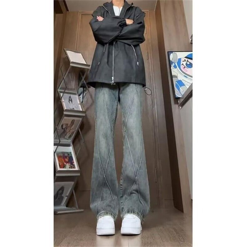 美式复古牛仔裤男款秋冬季水洗显瘦直筒宽松微喇裤子WLD8000-P45,男装牛仔裤,星座1008